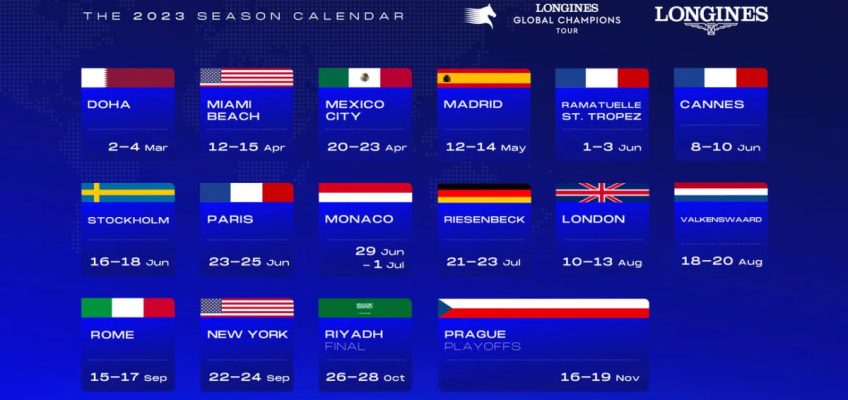 Longines Global Champions Tour: Kalender mit 16 Etappen für 2023