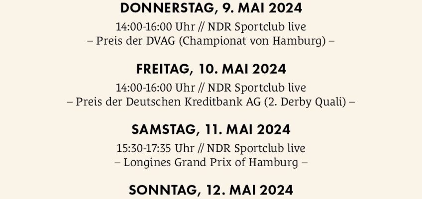 Deutsches Spring- und Dressur-Derby im TV –Hamburgs Turnier auf allen Kanälen